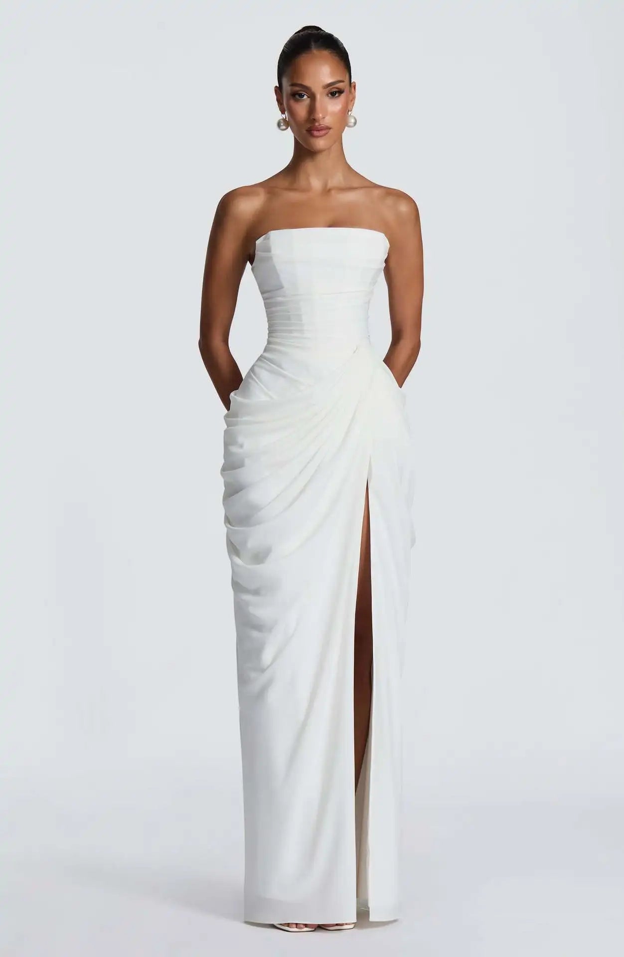 Clara-Robe Longue Fendue Élégance Satinée