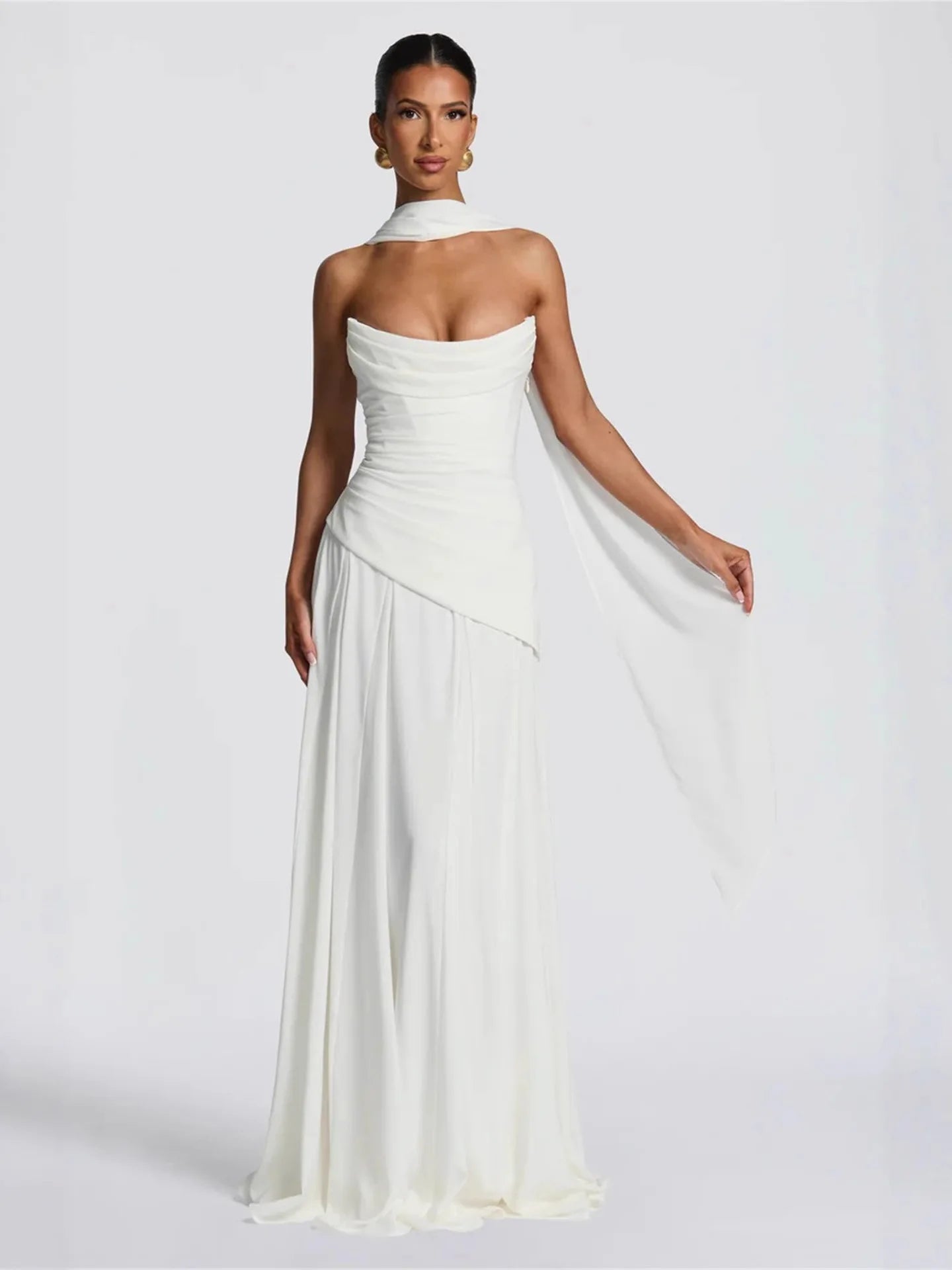 Émilie-Robe Longue de Cérémonie à Écharpe Intégrée