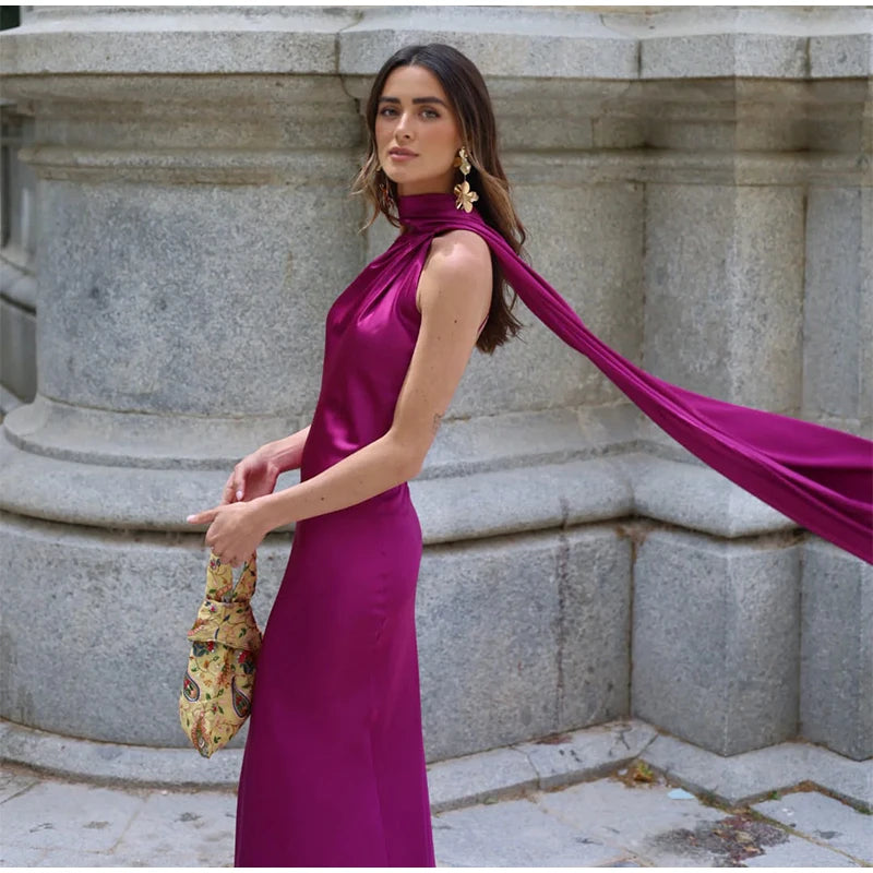 fleura-Robe Longue Satinée Dos Nu Élégance