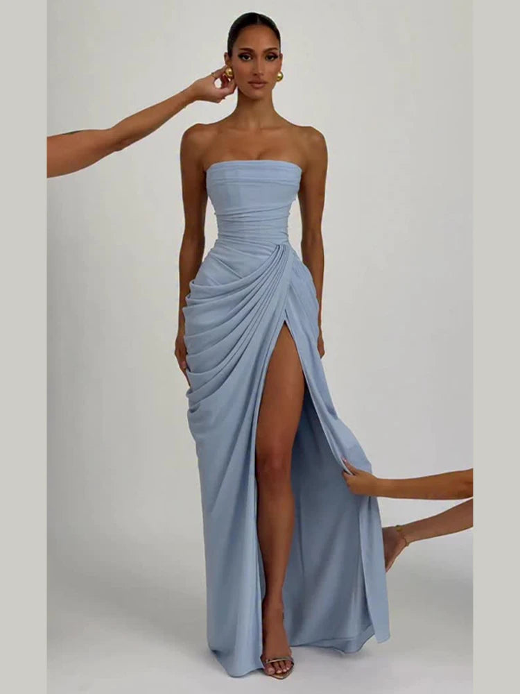 Clara-Robe Longue Fendue Élégance Satinée