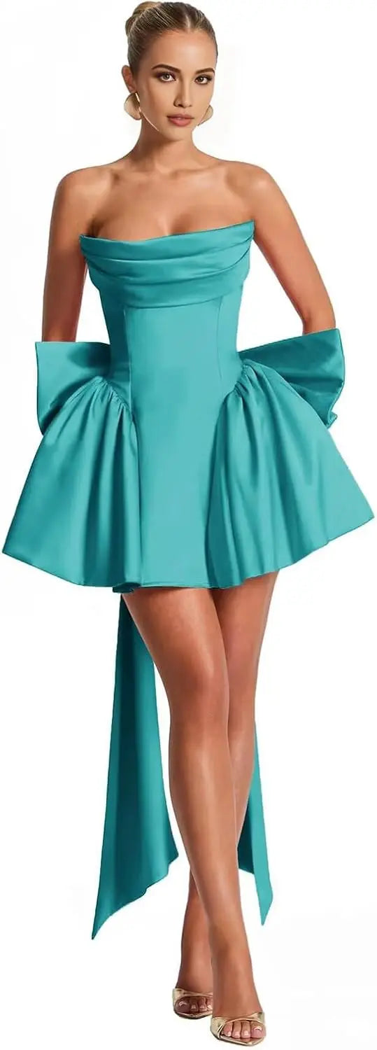 Ganse-Robe Courte Bustier Satin à Nœuds Couture