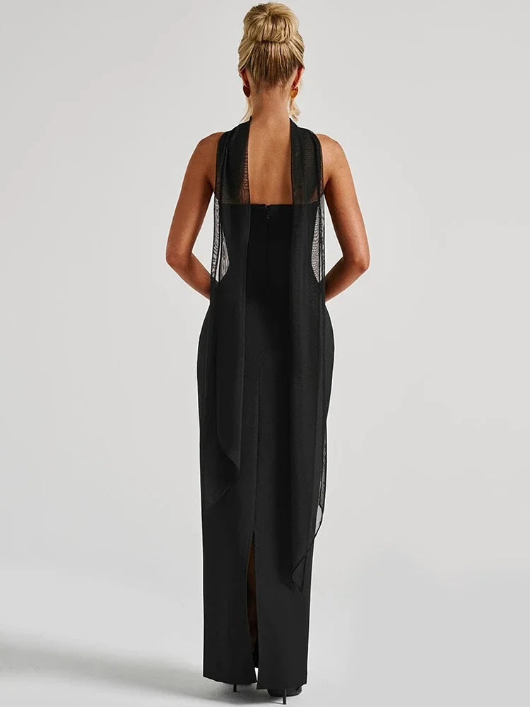 virginie-Robe Longue Élégance Écharpe Intégrée