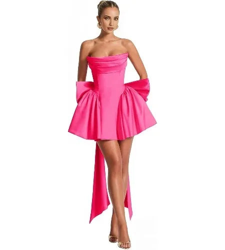 Ganse-Robe Courte Bustier Satin à Nœuds Couture