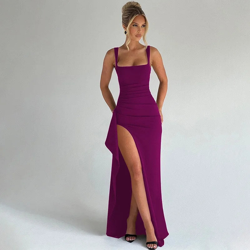 Clara-Robe Longue Fendue Élégance Satinée