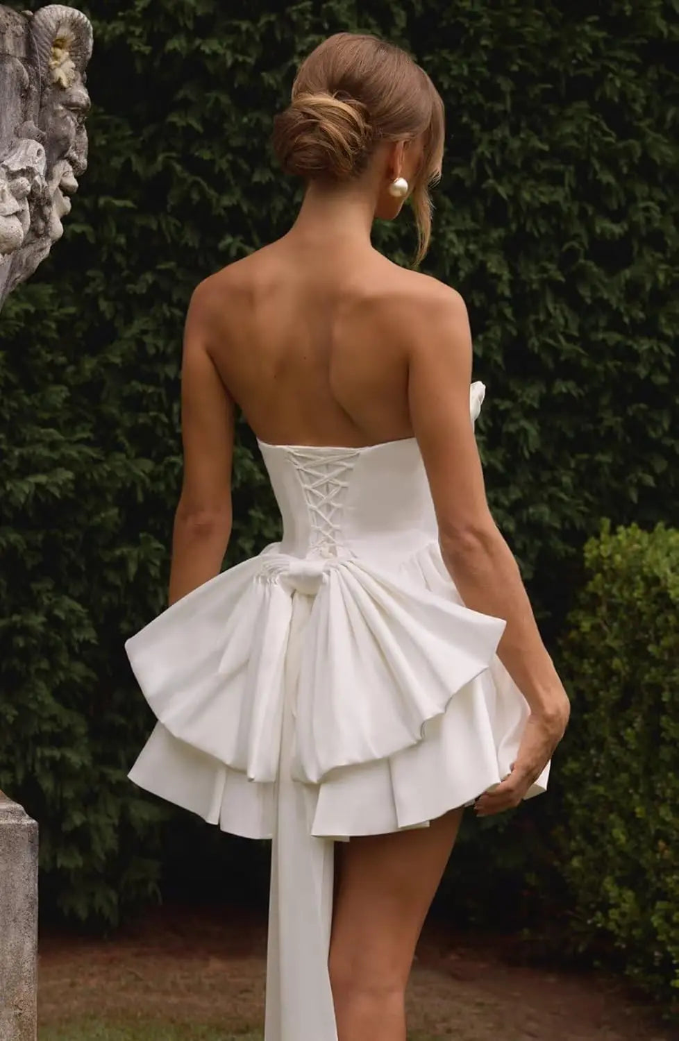 Ganse-Robe Courte Bustier Satin à Nœuds Couture