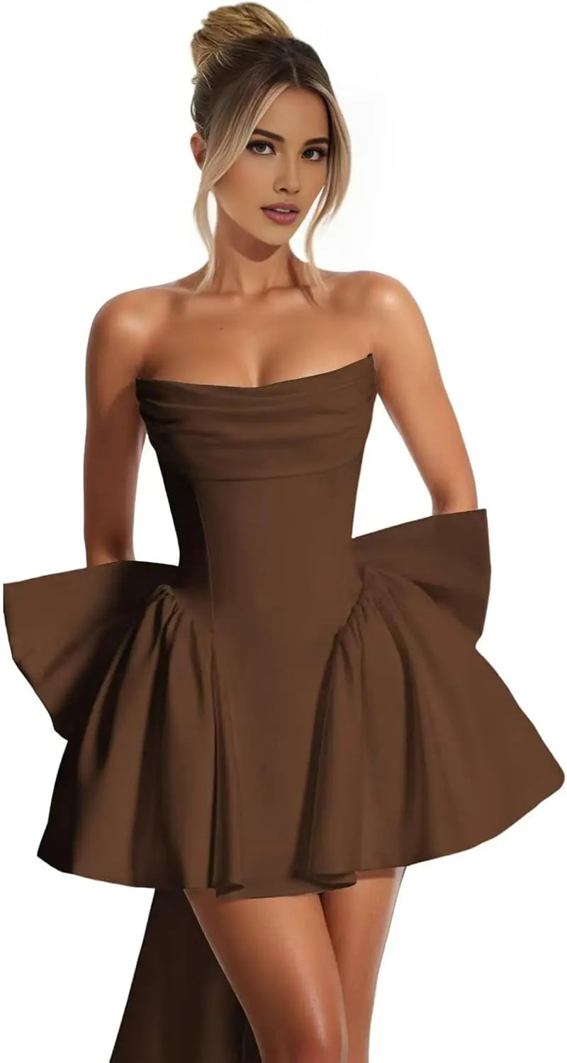 Ganse-Robe Courte Bustier Satin à Nœuds Couture