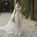 Bohème-Robe de Mariée Sirène Dentelle Luxe à Manches Longues