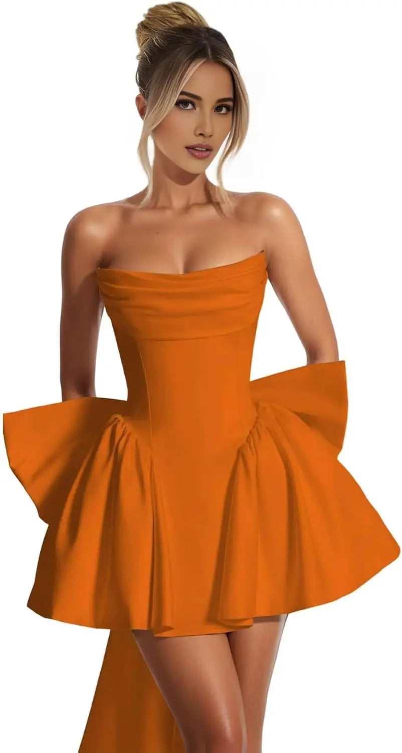 Ganse-Robe Courte Bustier Satin à Nœuds Couture