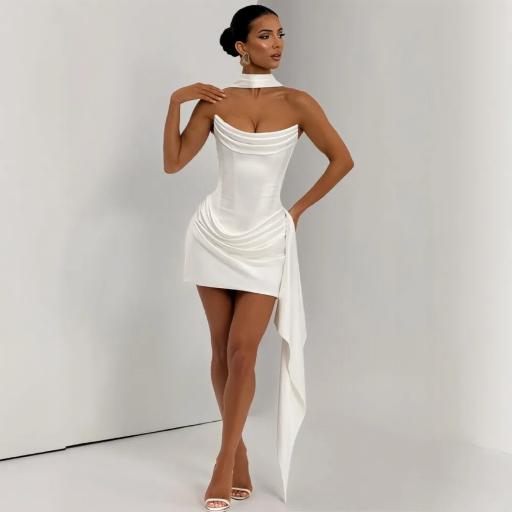 Dragée-Robe Courte Drapée Asymétrique Élégance