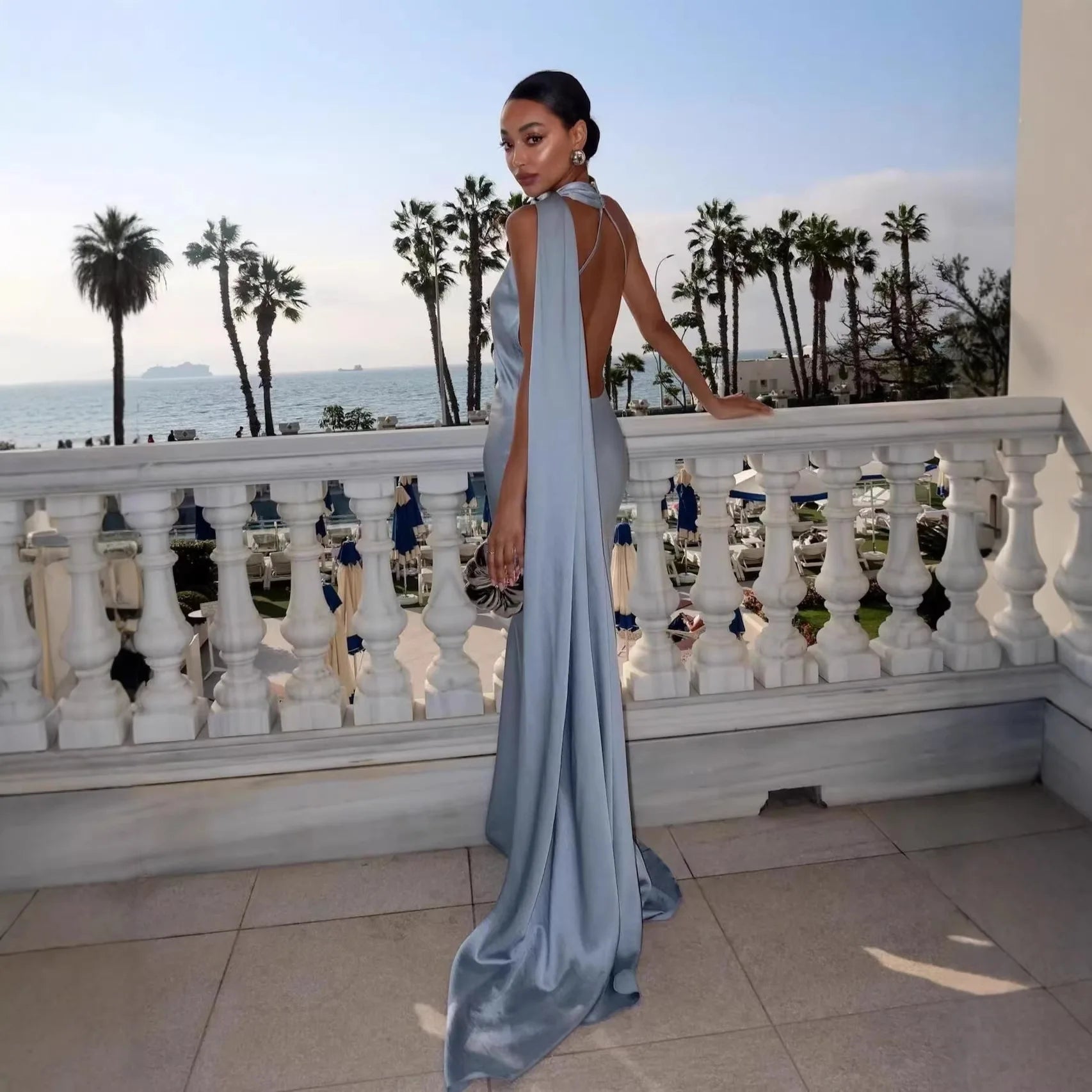 Fairy-Robe Longue Dos Nu Satinée à Nouer