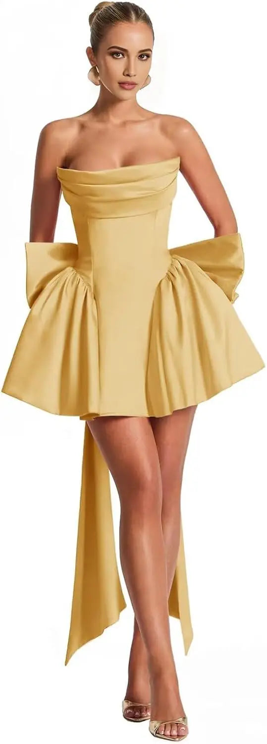 Ganse-Robe Courte Bustier Satin à Nœuds Couture