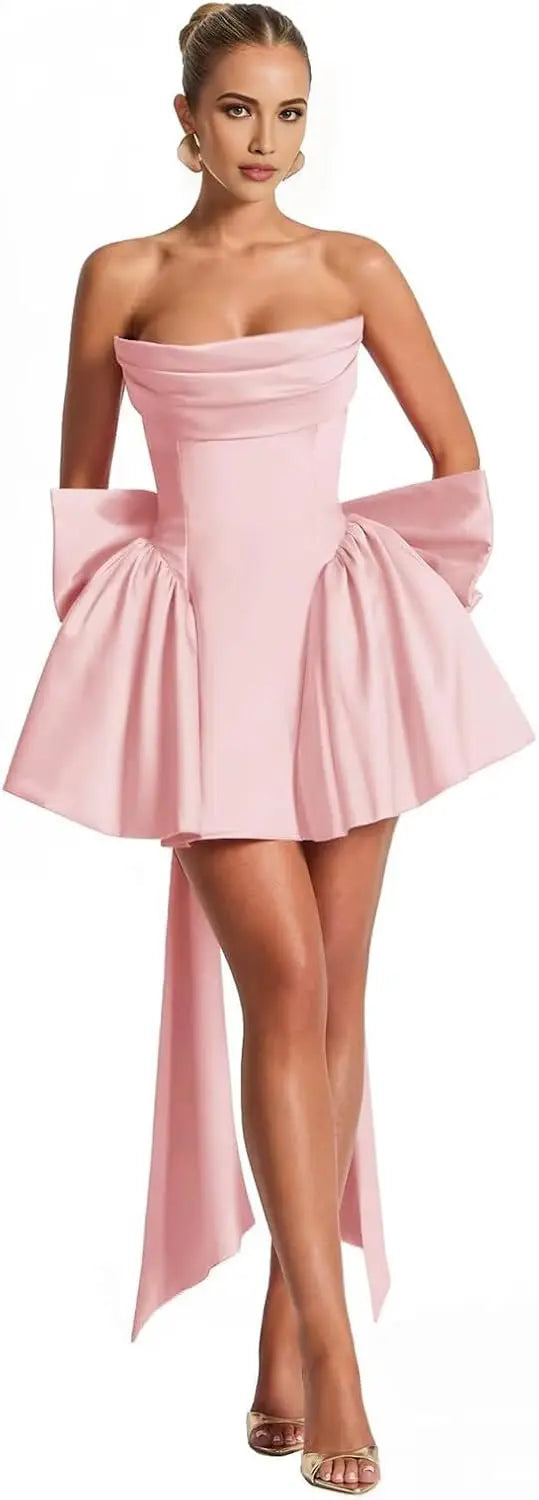 Ganse-Robe Courte Bustier Satin à Nœuds Couture