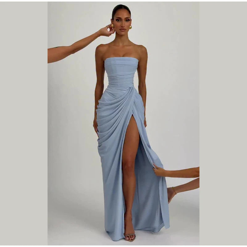 Clara-Robe Longue Fendue Élégance Satinée