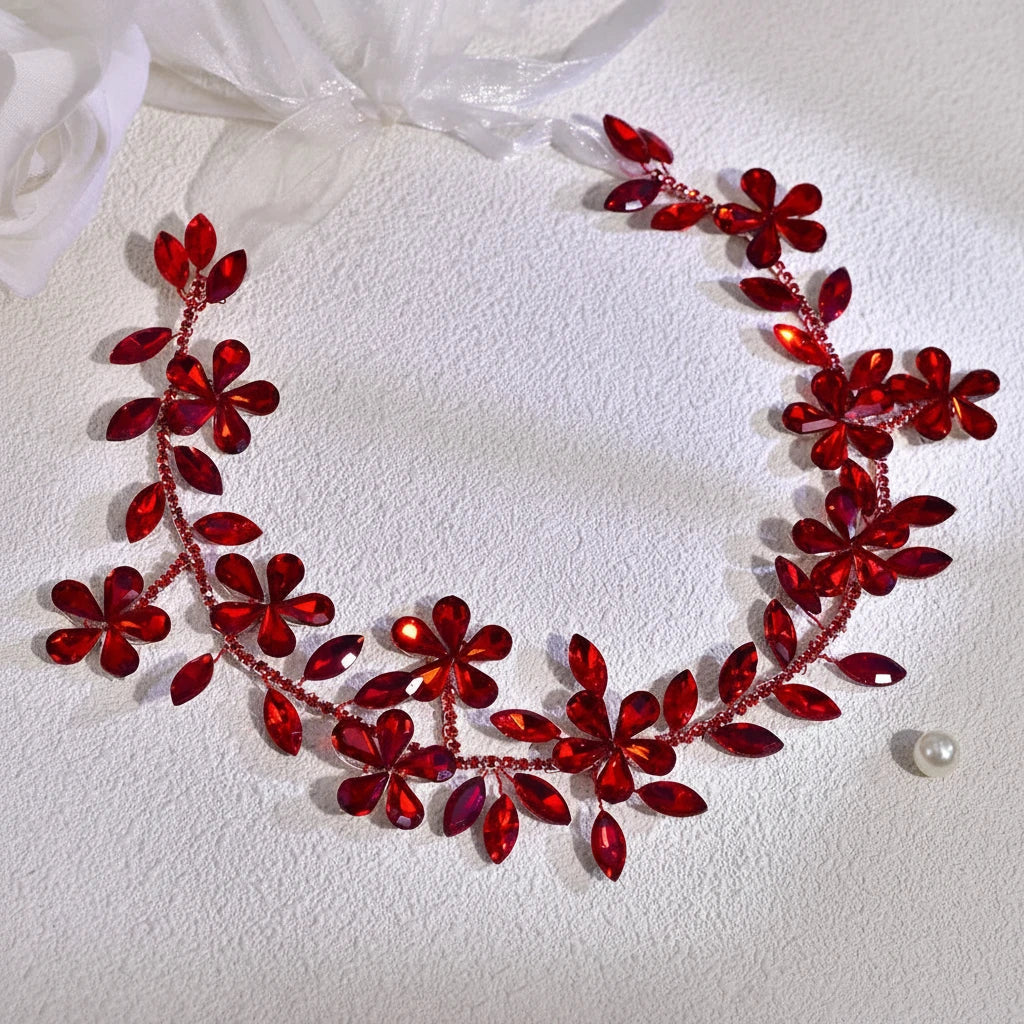Dery-Couronne de Mariée Cristaux & Feuilles Élégantes