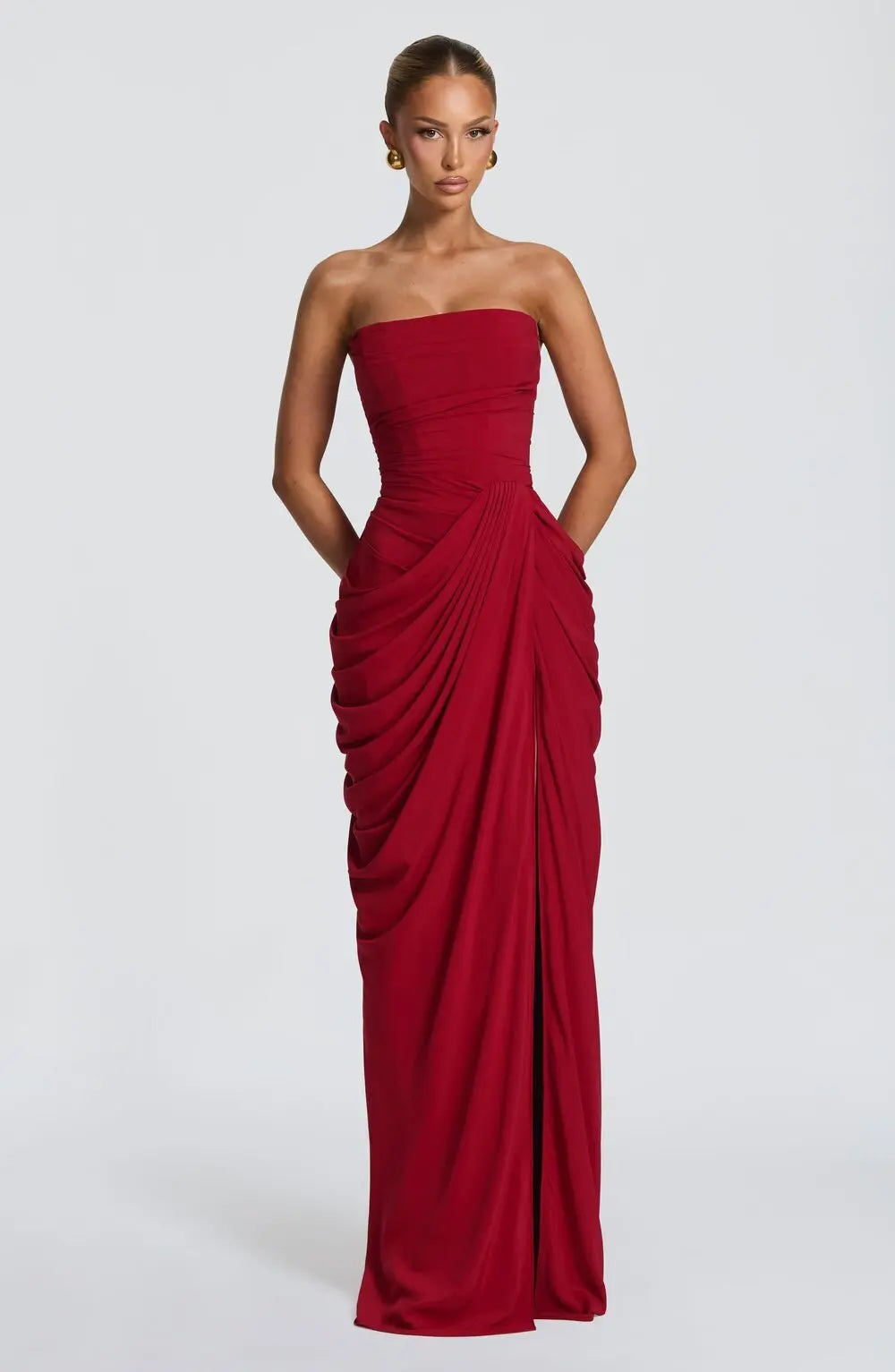 Clara-Robe Longue Fendue Élégance Satinée