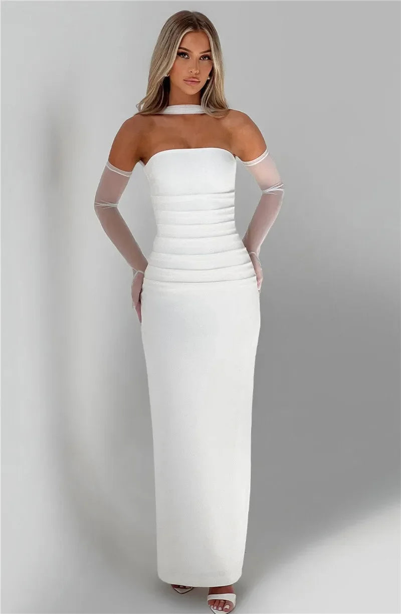 virginie-Robe Longue Élégance Écharpe Intégrée