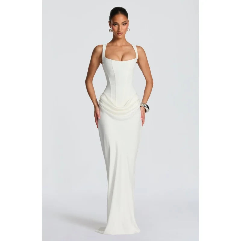 Alix-Robe Sirène Corset Col Carré Satin Élégance