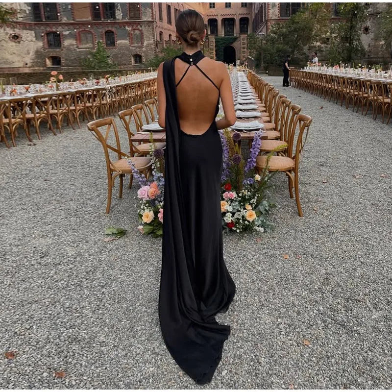 fleura-Robe Longue Satinée Dos Nu Élégance