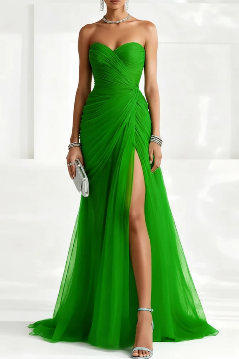 Robe de soirée fendue en tulle à décolleté cœur