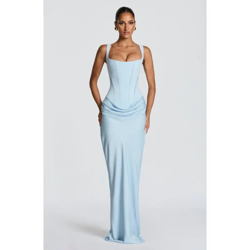 Alix-Robe Sirène Corset Col Carré Satin Élégance