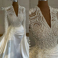 Perlina-Robe de mariée perlée à manches longues avec train amovible, robes de mariée à paillettes, robes éducatives personnalisées, poignées de patients, luxe