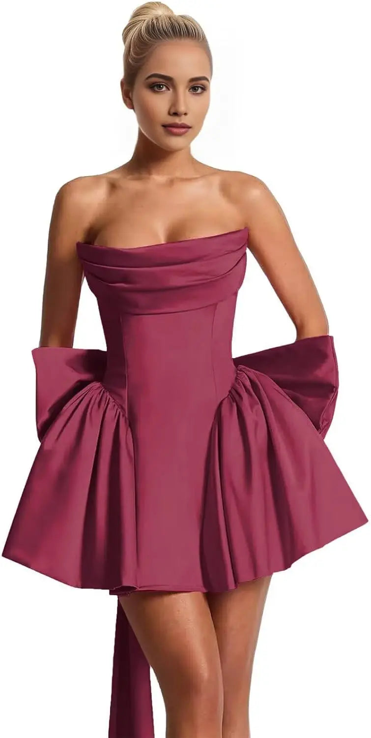 Ganse-Robe Courte Bustier Satin à Nœuds Couture