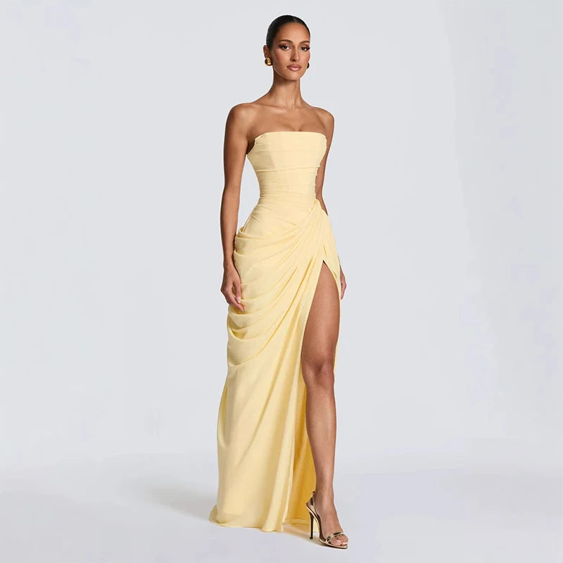 Clara-Robe Longue Fendue Élégance Satinée