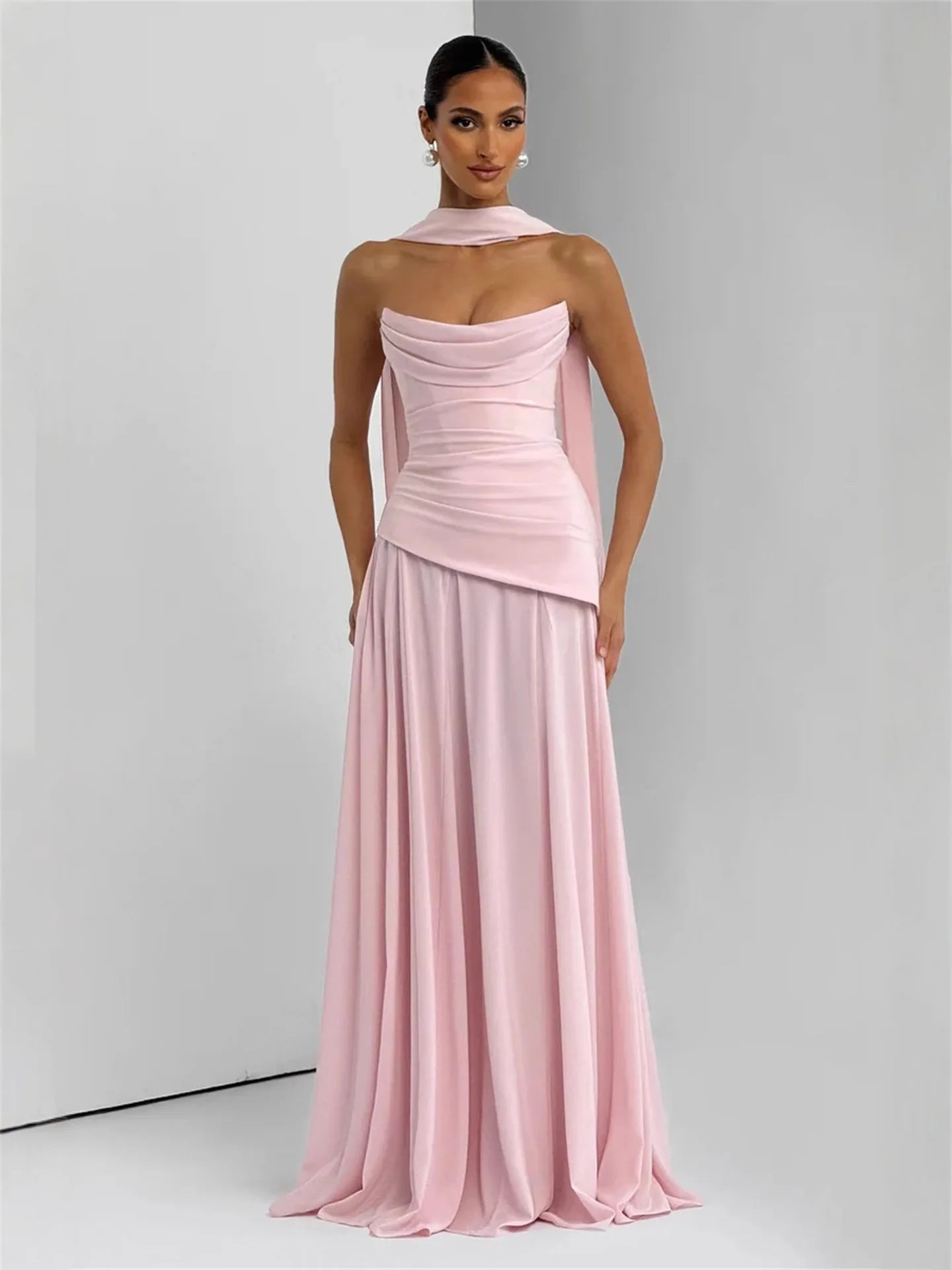 Émilie-Robe Longue de Cérémonie à Écharpe Intégrée