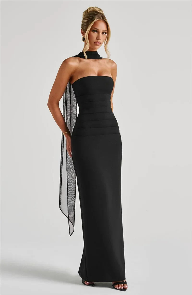 virginie-Robe Longue Élégance Écharpe Intégrée