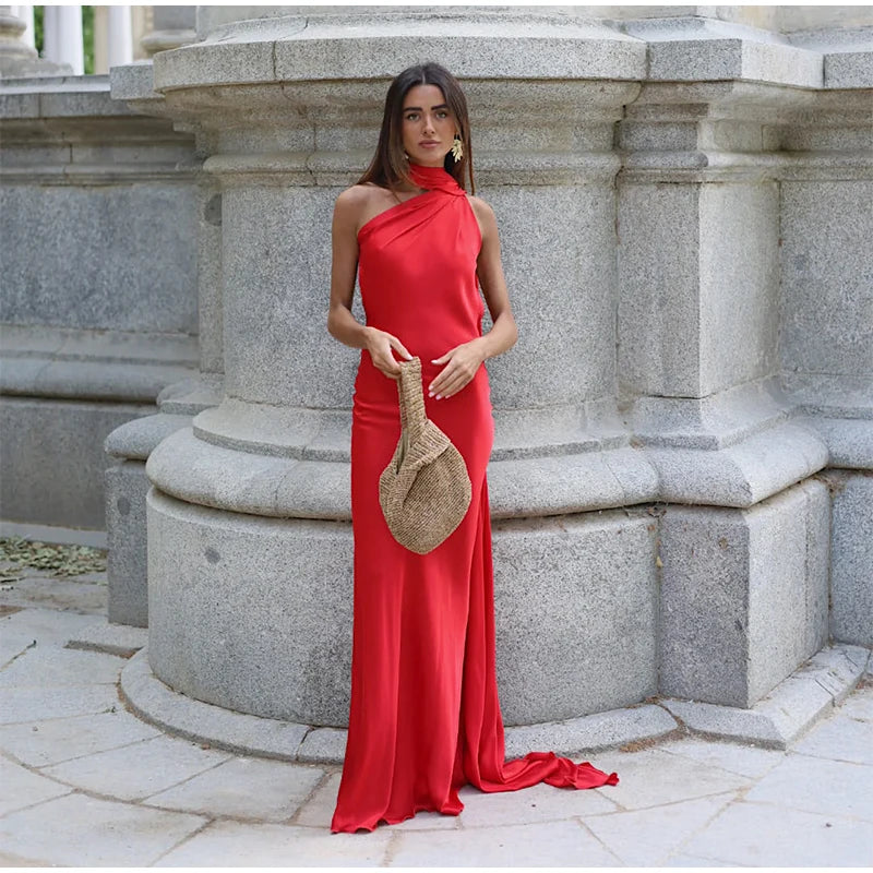 fleura-Robe Longue Satinée Dos Nu Élégance