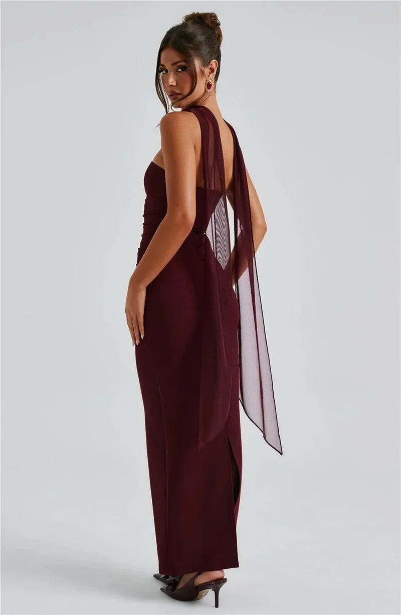 virginie-Robe Longue Élégance Écharpe Intégrée