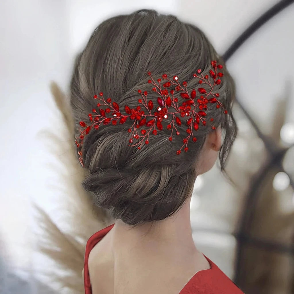 Dery-Couronne de Mariée Cristaux & Feuilles Élégantes