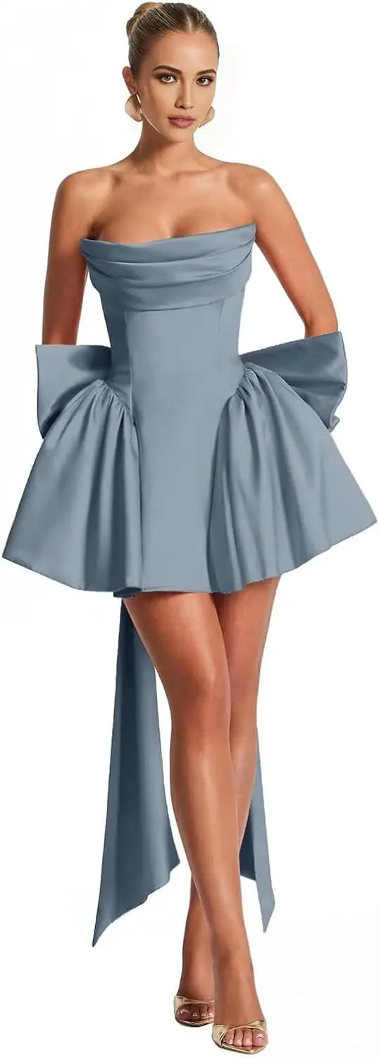 Ganse-Robe Courte Bustier Satin à Nœuds Couture