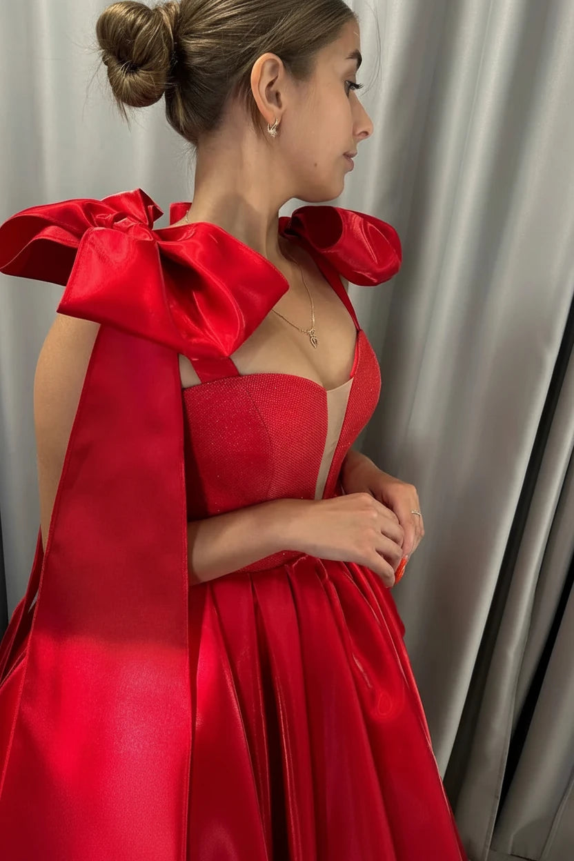 Cora-Robe Courte Princesse Satin Nœuds Élégance