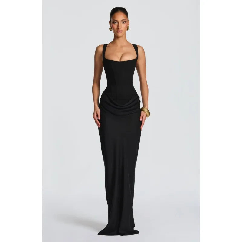 Alix-Robe Sirène Corset Col Carré Satin Élégance