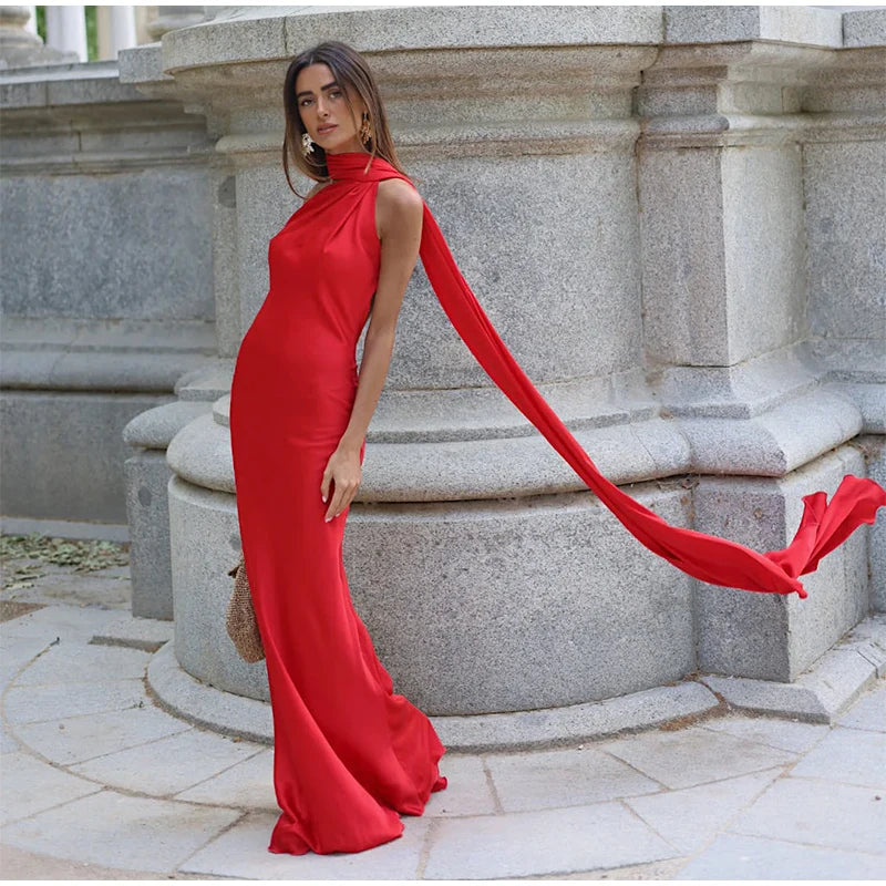 fleura-Robe Longue Satinée Dos Nu Élégance