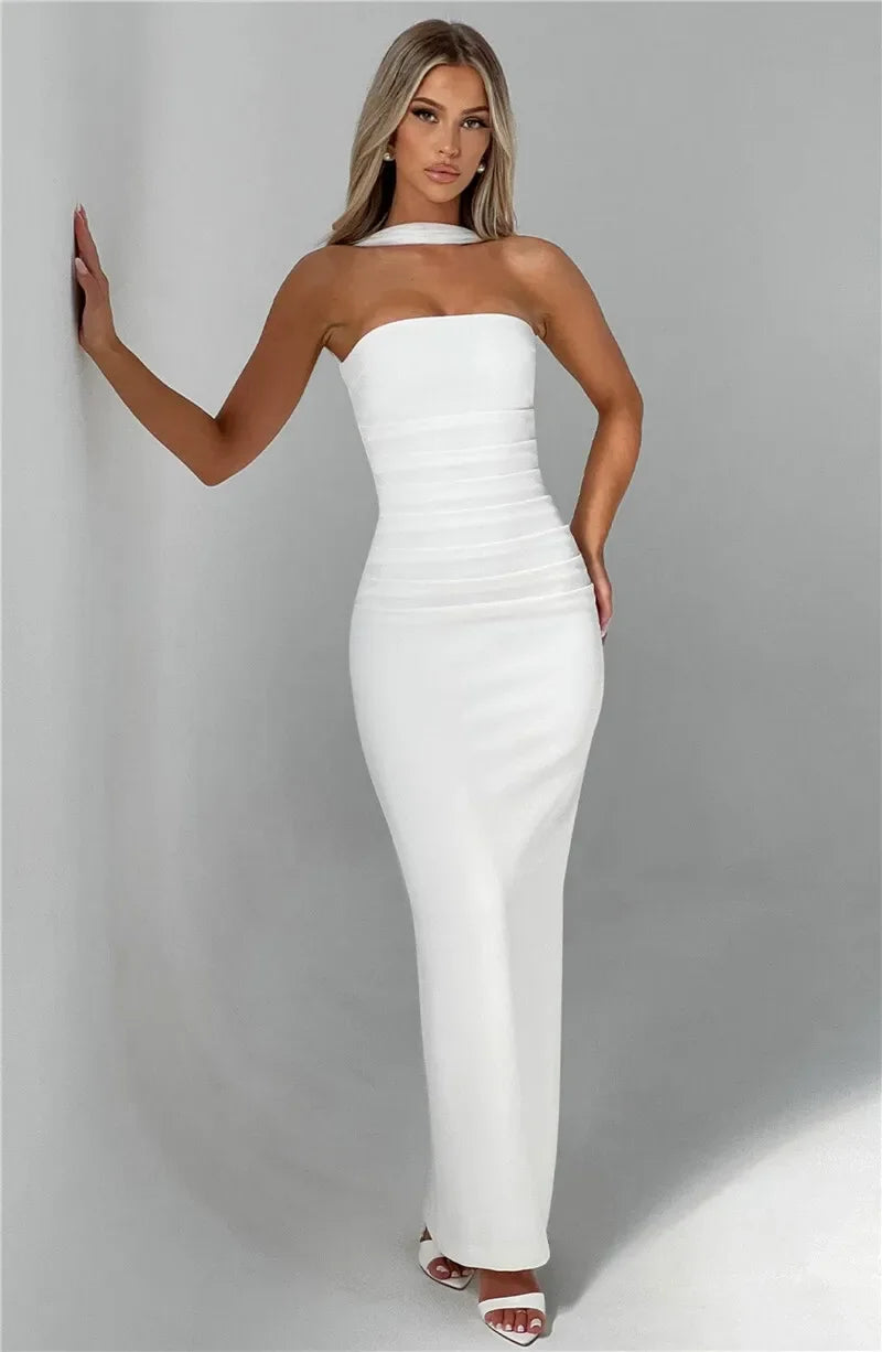 virginie-Robe Longue Élégance Écharpe Intégrée