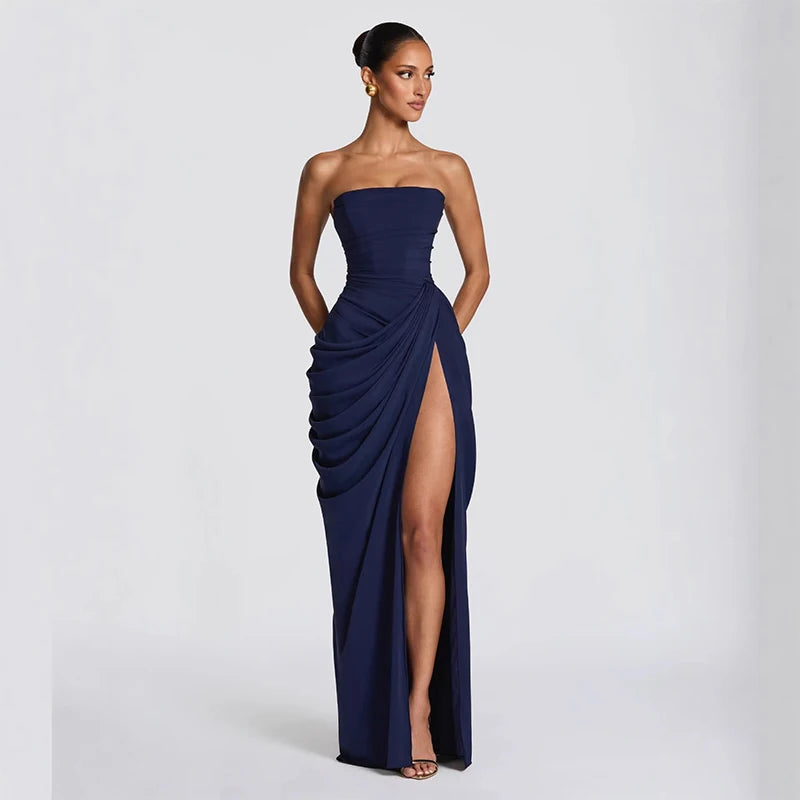 Clara-Robe Longue Fendue Élégance Satinée