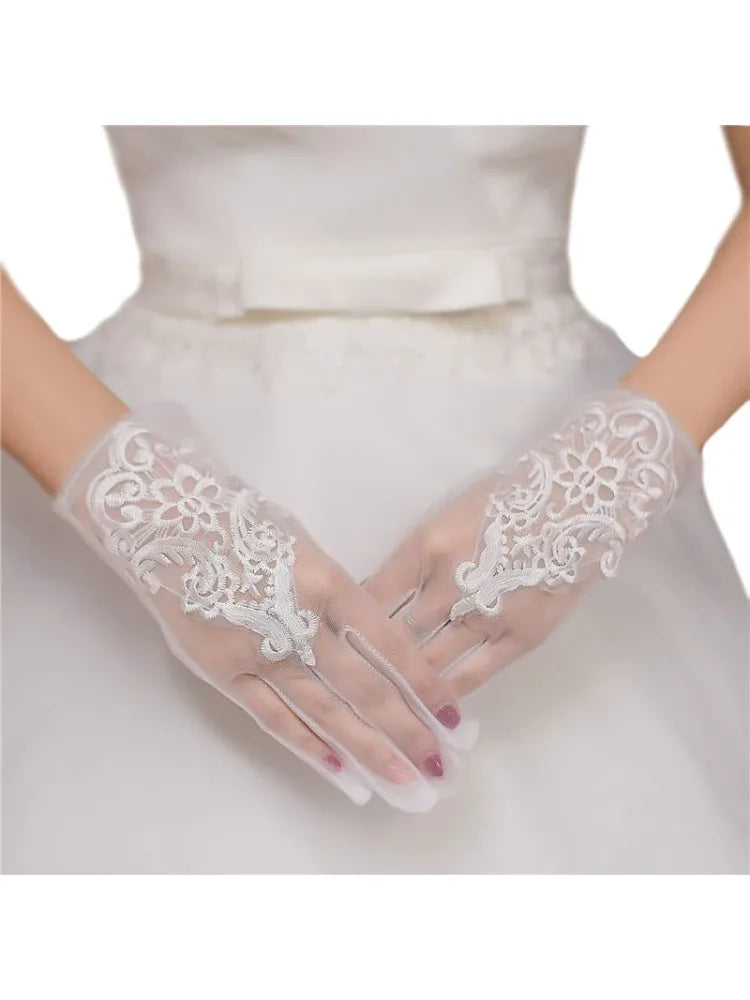 Suri-Gants de Mariée Courts en Tulle Perlé Élégance Cérémonie