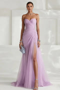 Robe de soirée fendue en tulle à décolleté cœur