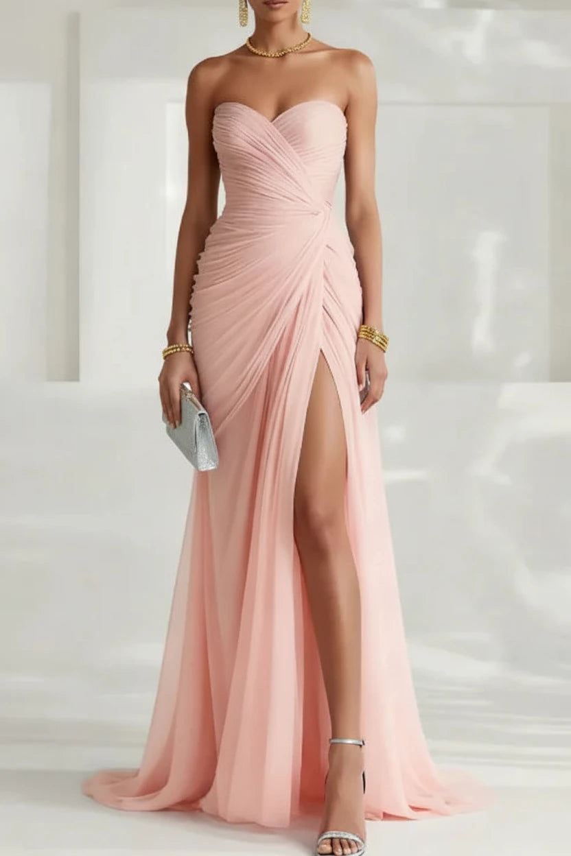 Robe de soirée fendue en tulle à décolleté cœur