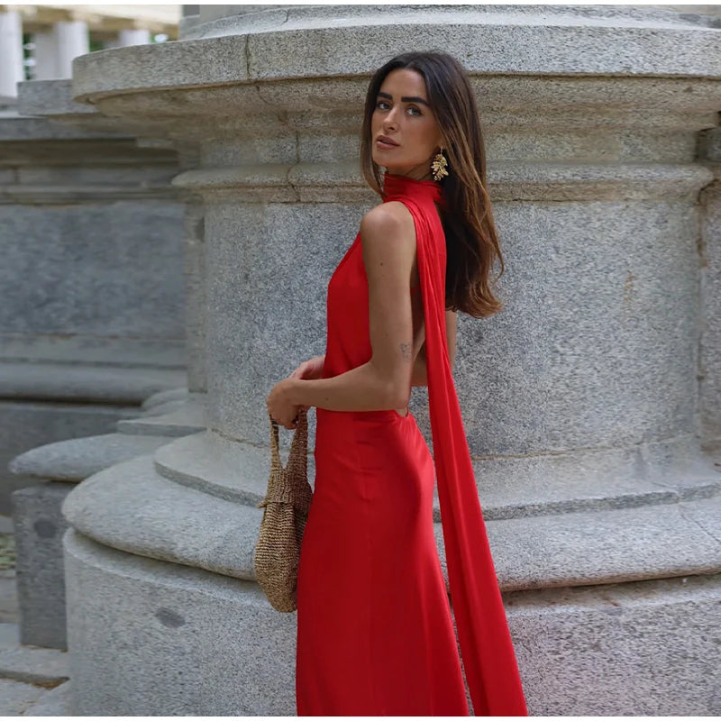fleura-Robe Longue Satinée Dos Nu Élégance