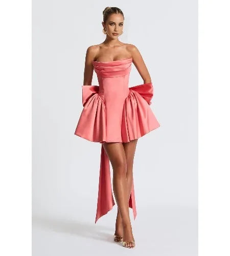 Ganse-Robe Courte Bustier Satin à Nœuds Couture