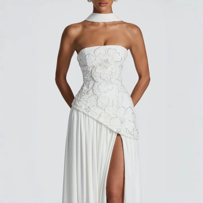 kori-Robe Élégance Royale à Fente en Dentelle