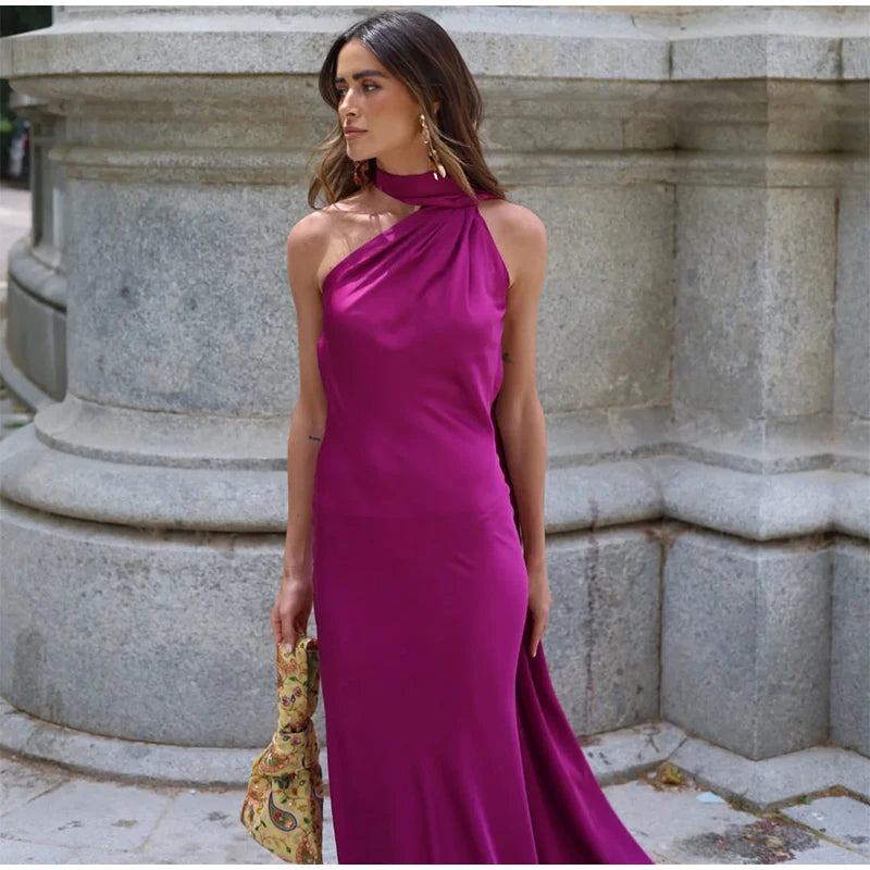 fleura-Robe Longue Satinée Dos Nu Élégance
