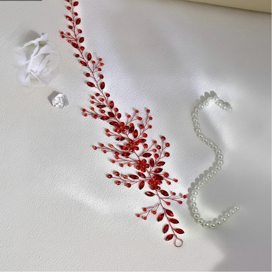 Dery-Couronne de Mariée Cristaux & Feuilles Élégantes