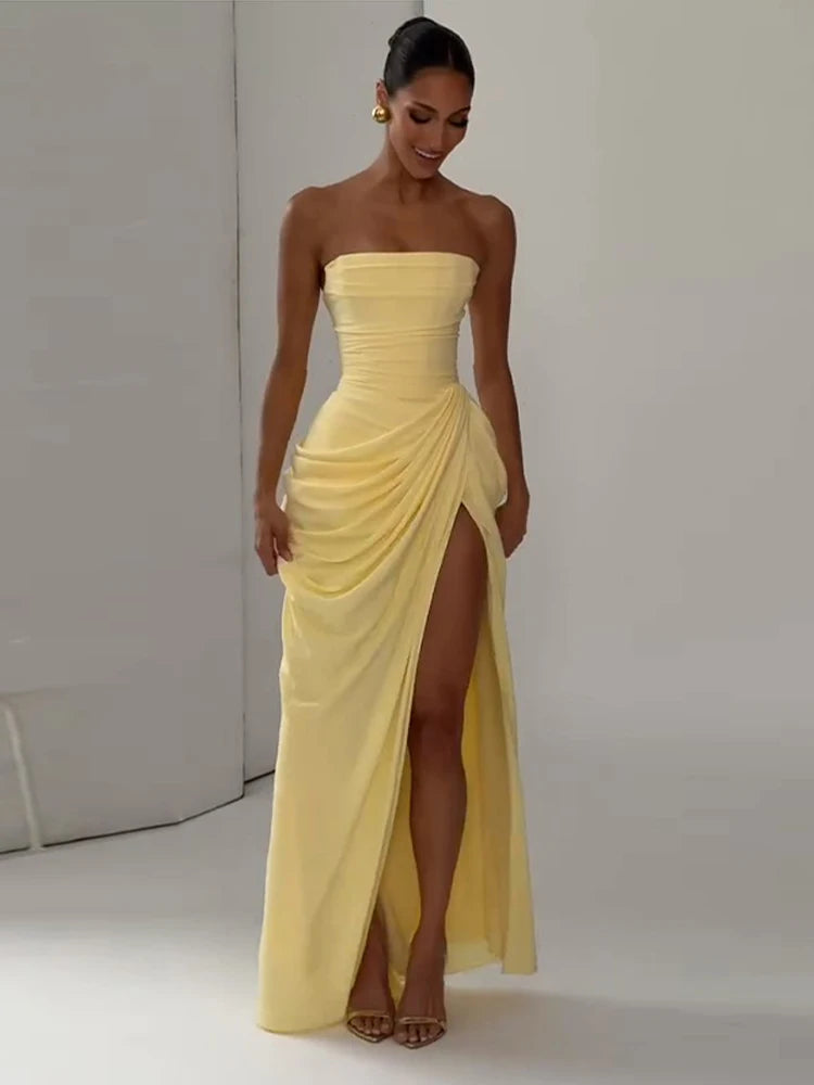 Clara-Robe Longue Fendue Élégance Satinée