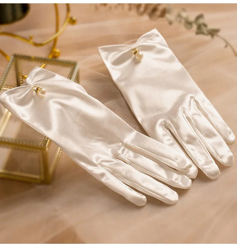 Maria-Gants de Mariée Satinés Élégance Perles