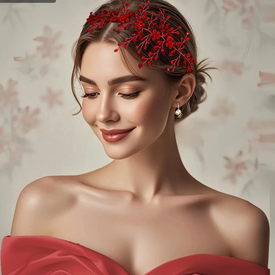 Dery-Couronne de Mariée Cristaux & Feuilles Élégantes