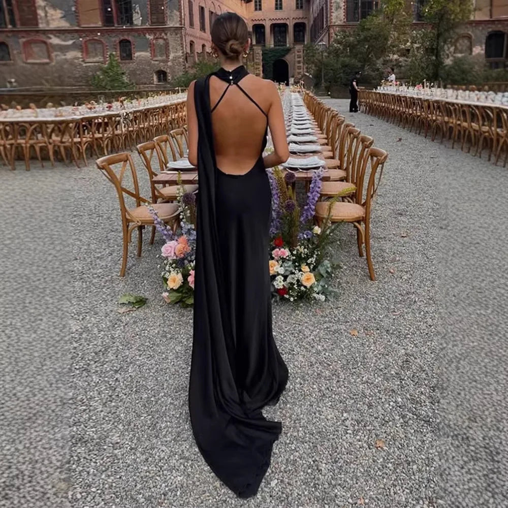 Fairy-Robe Longue Dos Nu Satinée à Nouer